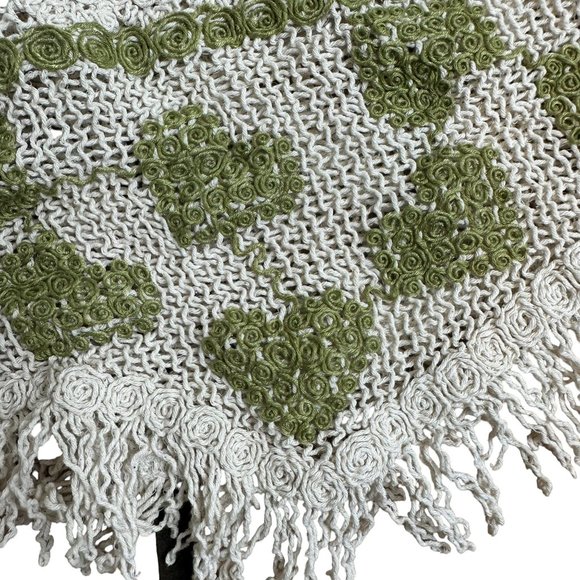 Women Boho Blouse Crop Top Crochet Small Ivory Green Hem Fringe Sleeveless V-Nec - Picture 13 of 16